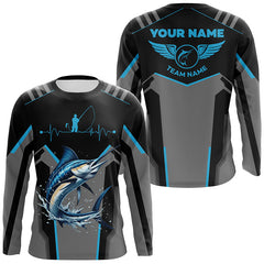 Maxcorners Personalized Black Marlin Fishing jerseys, Team Marlin Fishing Long Sleeve tournament shirts| Blue  LM2408