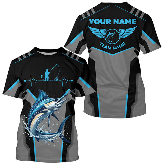 Maxcorners Personalized Black Marlin Fishing jerseys, Team Marlin Fishing Long Sleeve tournament shirts| Blue  LM2408