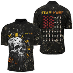 Maxcorners Skull Bowling Camo American Flag Custom Bowling Polo Shirts Bowling Team Jerseys For Men And Women