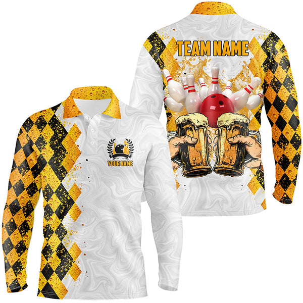 Maxcorners Bowling And Beer Argyle Pattern Custom Bowling Polo Shirt Bowling Team League Jersey