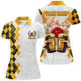 Maxcorners Bowling And Beer Argyle Pattern Custom Bowling Polo Shirt Bowling Team League Jersey