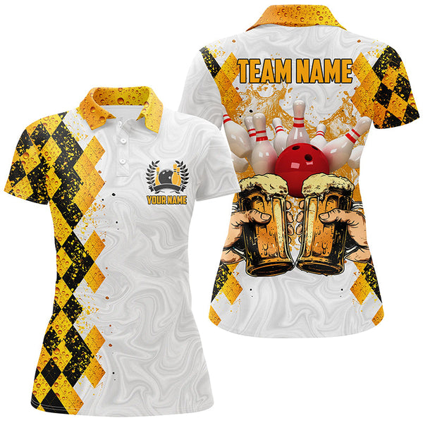 Maxcorners Bowling And Beer Argyle Pattern Custom Bowling Polo Shirt Bowling Team League Jersey