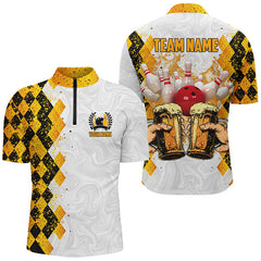 Maxcorners Bowling And Beer Argyle Pattern Custom Bowling Polo Shirt Bowling Team League Jersey