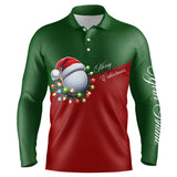 Maxcorners Red and Green Christmas Golf ball Men golf polo shirt custom mens golf tops Christmas golf gifts