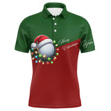 Maxcorners Red and Green Christmas Golf ball Men golf polo shirt custom mens golf tops Christmas golf gifts