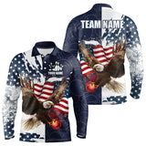 Maxcorners Red, White And Blue American Flag Eagle Bowling Shirts For Men Custom Patriotic Bowling Team Jersey