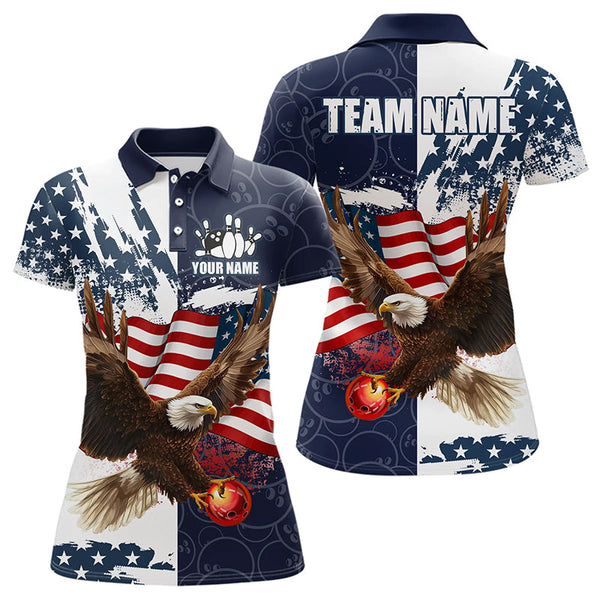 Maxcorners Red, White And Blue American Flag Eagle Bowling Shirts For Men Custom Patriotic Bowling Team Jersey