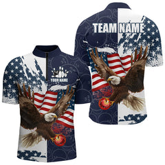 Maxcorners Red, White And Blue American Flag Eagle Bowling Shirts For Men Custom Patriotic Bowling Team Jersey