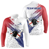 Maxcorners Red, White And Blue Bowling Polo, 1/4 Zip Shirts For Men Custom Bowling Team Jersey, Gift For Bowlers