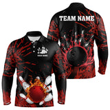 Maxcorners Black And Red Flame Bowling Polo Shirts For Men And Women Custom Team Mens Bowling Jersey