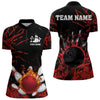 Maxcorners Black And Red Flame Bowling Polo Shirts For Men And Women Custom Team Mens Bowling Jersey