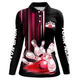 Maxcorners Black and red light Men bowling Polo, Quarter Zip Shirt Custom bowling ball and pins Team jerseys