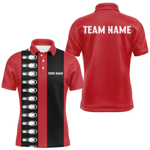 Maxcorners Red and black retro vintage Bowling polo, quarter zip shirts for men custom Bowling team jerseys LM0803
