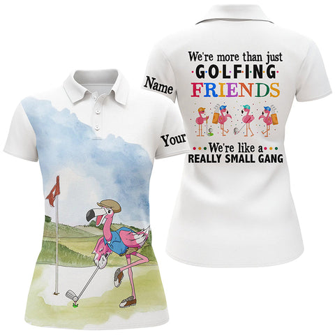 Maxcorners Funny Flamingo Women Golf Polo Shirts Custom Name We're More Than Just Golfing Friends