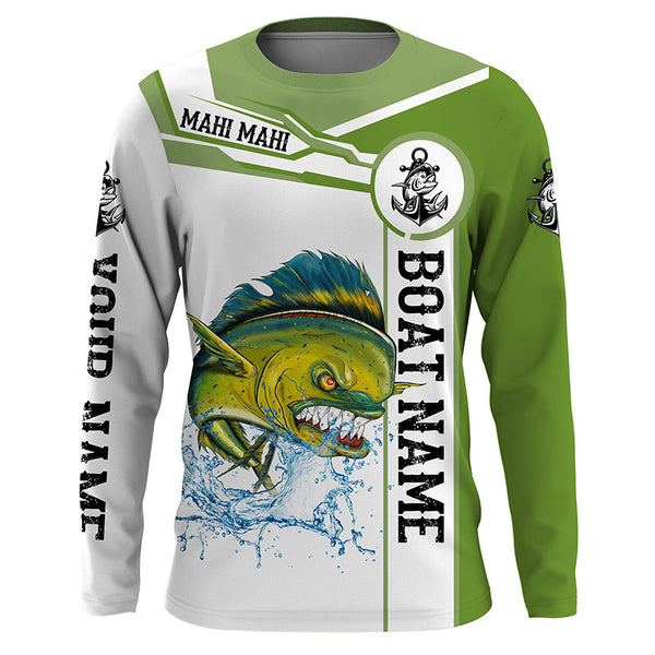 Maxcorners Custom Name And Boat Name Angry Mahi Mahi Dorado Fishing 3D Shirts