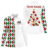 Maxcorners Red, Green and White argyle pattern Christmas tree Bowling Shirts for Women Custom Team Bowling jersey