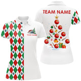 Maxcorners Red, Green and White argyle pattern Christmas tree Bowling Shirts for Women Custom Team Bowling jersey