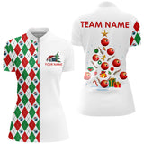 Maxcorners Red, Green and White argyle pattern Christmas tree Bowling Shirts for Women Custom Team Bowling jersey