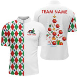 Maxcorners Red, Green and White argyle pattern Christmas tree Bowling Shirts for Men Custom Team Bowling jersey