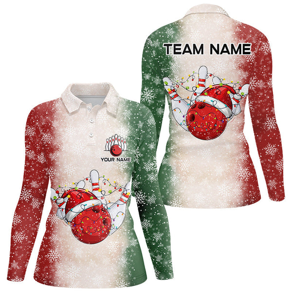 Maxcorners Christmas Bowling ball and pins Womens Bowling Shirts Custom Team Bowling jersey, Xmas Gift for Bowler