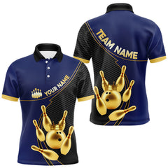 Maxcorners Blue and Gold Bowling shirts for men Custom Team Bowling Polo, 1/4 zip Shirt bowlers Outfit MT0111