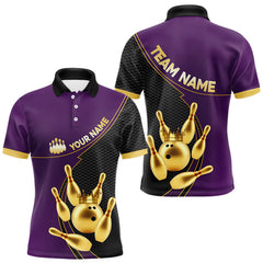 Maxcorners Purple and Gold Bowling shirts for men Custom Team Bowling Polo, 1/4 zip Shirt bowlers Outfit MT0111