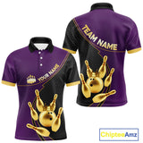 Maxcorners Purple and Gold Bowling shirts for men Custom Team Bowling Polo, 1/4 zip Shirt bowlers Outfit MT0111
