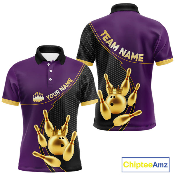 Maxcorners Purple and Gold Bowling shirts for men Custom Team Bowling Polo, 1/4 zip Shirt bowlers Outfit MT0111