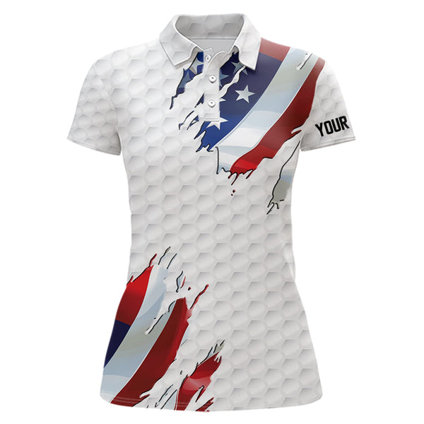 Maxcorners Red, White And Blue American Flag Golf Pattern Mens And Women Golf Polo Shirts Custom Patriotic Mens Golf Tops