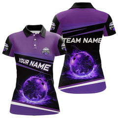 Maxcorners Black And Purple Lighting Flame For Mens And Women Bowling Polo Shirt Custom Team Bowling Jerseys