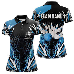 Maxcorners Black And Blue Lighting Thunder Camo For Mens And Women Bowling Polo Shirt Custom Team Bowling Jerseys