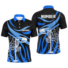 Maxcorners Mens disc golf polo shirt custom name black and blue disc golf basket, disc golf shirts MT0510