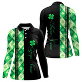 Maxcorners Black and Green Argyle Clover pattern Men Bowling Shirts Custom St patrick Day Bowling Team Jersey