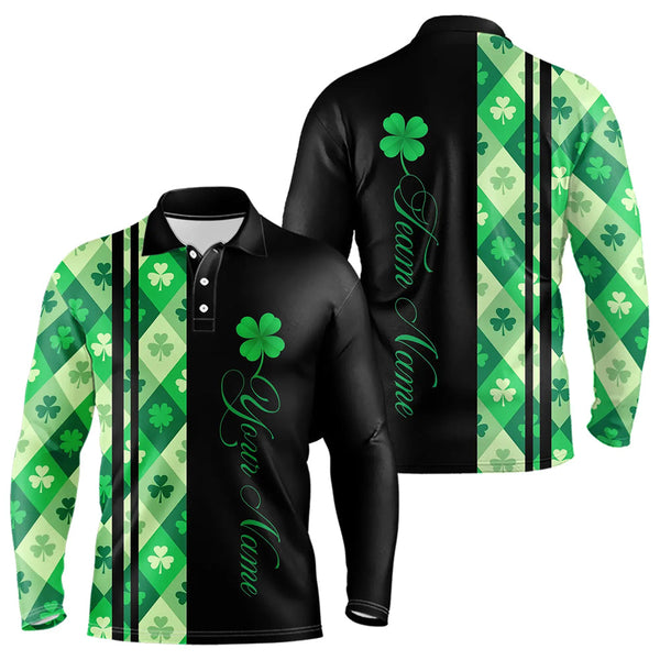 Maxcorners Black and Green Argyle Clover pattern Men Bowling Shirts Custom St patrick Day Bowling Team Jersey