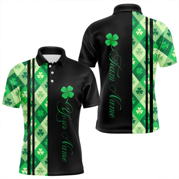 Maxcorners Black and Green Argyle Clover pattern Men Bowling Shirts Custom St patrick Day Bowling Team Jersey