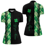 Maxcorners Black and Green Argyle Clover pattern Men Bowling Shirts Custom St patrick Day Bowling Team Jersey