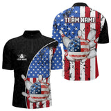 Maxcorners Black Camo Bowling Polo, 1/4 Zip Shirts For Men Custom American Flag Patriotic Bowling Team Jersey