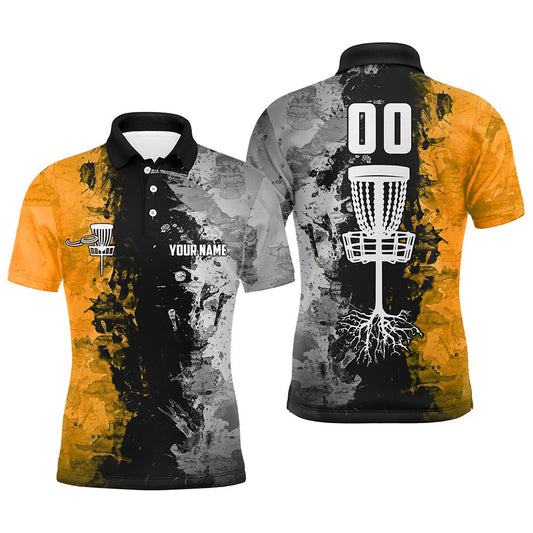 Maxcorners Custom name and number Disc Golf basket Men polo shirts, disc golf shirts for men | Orange MT0510