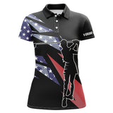 Maxcorners American Flag Black Women Golf Polo Shirts Custom Ladies Golf Shirt For Women