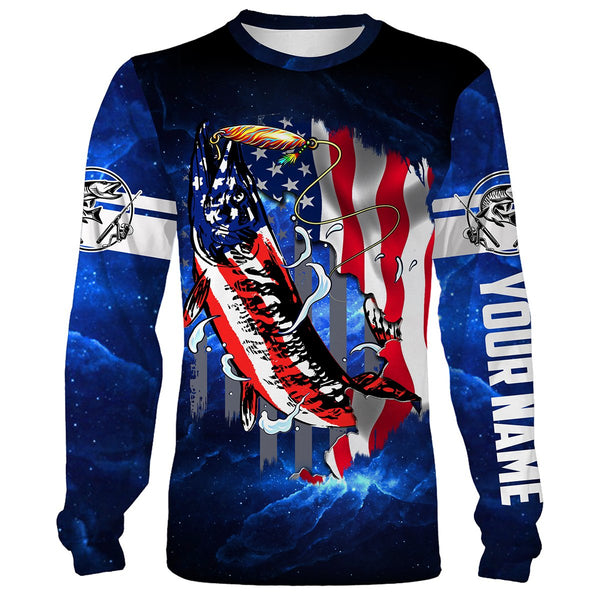 Maxcorners Musky Fishing 3D American Flag Patriot Customize Name 3D Shirts