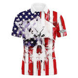 Maxcorner Customized Name American Flag Skull Golf 3D Polo Shirt