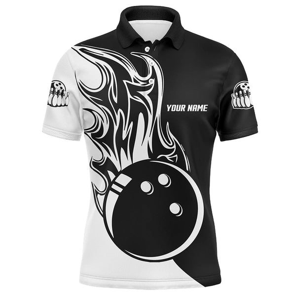 Maxcorners Black And White Bowling Ball Fire Customized Name 3D Shirt