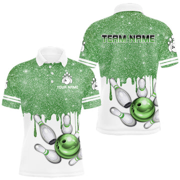 Maxcorners Green glitter Bowling Shirts For Men Custom team bowling jerseys, Personalized bowling uniform LM1903
