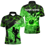 Maxcorners Green Thunder Lightning Bowling Polo, Quarter Zip Shirts For Men Custom Team Bowling Outfit LM0910