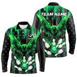 Maxcorners Black American flag Mens bowling shirts Custom Green lightning thunder Eagle Bowling Team Jerseys