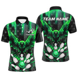 Maxcorners Black American flag Mens bowling shirts Custom Green lightning thunder Eagle Bowling Team Jerseys