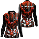 Maxcorners Black American flag Women bowling shirts Custom Red lightning thunder Eagle Bowling Team Jerseys