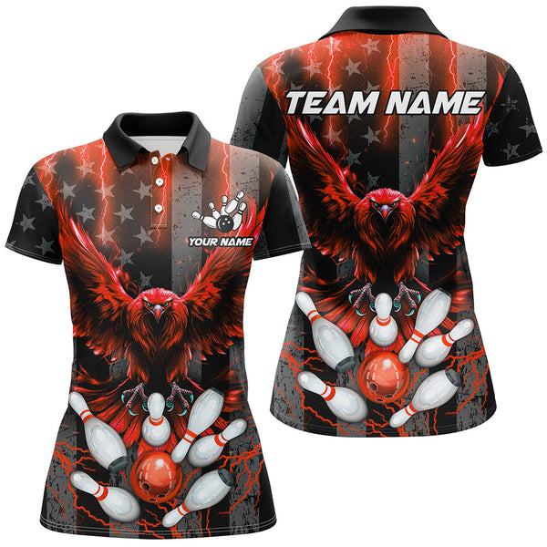 Maxcorners Black American flag Women bowling shirts Custom Red lightning thunder Eagle Bowling Team Jerseys