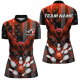 Maxcorners Black American flag Women bowling shirts Custom Red lightning thunder Eagle Bowling Team Jerseys