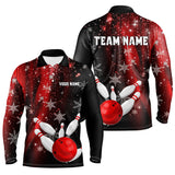 Maxcorners Red and Black Snowflake Christmas Bowling Shirts For Men Custom Bowling Team Jerseys Bowlers Outfit